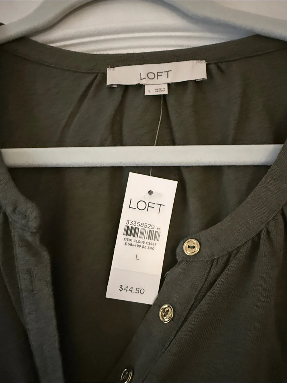 LOFT Olive Short Sleeve Henley Top with Snap Placket - Picture 2 of 2